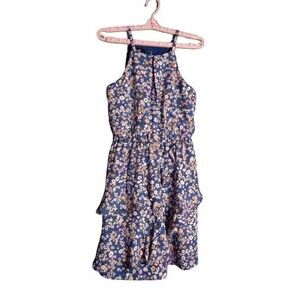 iZ Byer Ruffled Tank Summer Dress Blue Floral Sleeveless Casual Size Medium